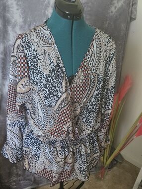 Ashley Stewart Teal Blouse with Floral Accent